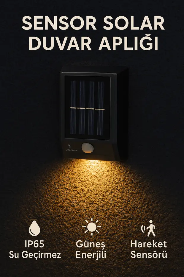 Güneş Enerjili Su Geçirmez Dış Mekan Aydınlatma Lambası-Tekli Model Solar LED Bahçe Aplik Işığı